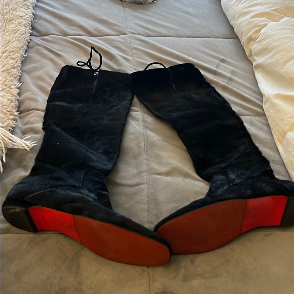 Christian Louboutin Black Over the Knee Boots with Red Soles